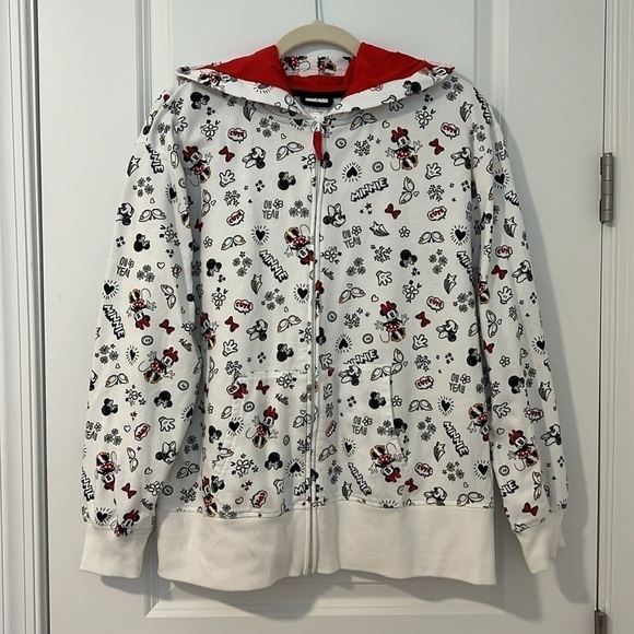 Disney Minnie Mouse All Over Print Sweatshirt Zipper Jacket Hoodie Size XL - Picture 1 of 12